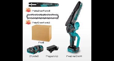 Kettingzaag - Snoeizaag - Takkenzaag - Handzaag - Draadloze - Elektrische - 8 Inch - Brushless Motor – 3500W - Handzaag voor Houtbewerking en Snoeiwerk – Inclusief 2x 18V Accu’s (Set-B)