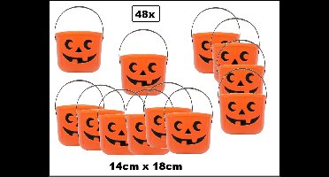 48x Pompoen emmer oranje 14cm × 18cm - Spook tocht griezel Halloween scary spooky