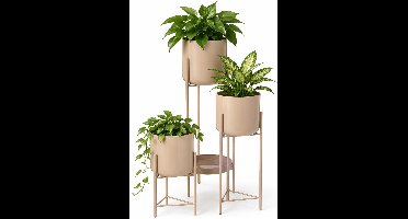 Home & Styling Plantenrek / plantenpotten verhoger - beige/zand - metaal - 60 cm - 3 niveaus bloempotten - kamerplanten