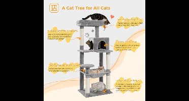 Kattenboom - Krabpaal - Luxe Krabpaal met Meerdere Niveaus – Kattentoren met Huisje & Krabpalen – Stabiele Kattenboom voor Binnen – Kattenaccessoires & Speelgoed - Large - 143cm - Beige