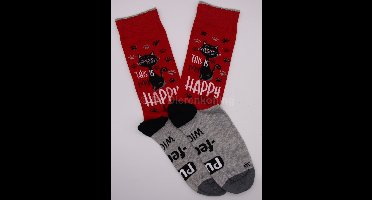 Meia Mania Sokken Kat 'Grumpy' – Rood & Grijs – Maat 35/38