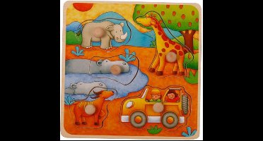 Mama Memo Vormenpuzzel Safari Hout 5 Stukken 16,5 X 16,5 Cm