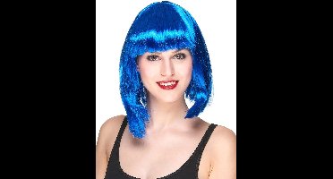 Vegaoo - Half lange fluo blauwe pruik voor vrouwen - Overige - One Size