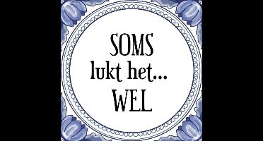 Tegeltje met Spreuk (Tegeltjeswijsheid): SOMS lukt het WEL + Kado verpakking & Plakhanger