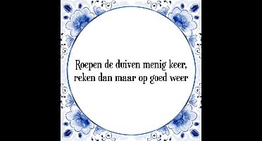 Tegeltje met Spreuk (Tegeltjeswijsheid): Roepen de duiven menig keer, reken dan maar op goed weer + Kado verpakking & Plakhanger