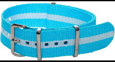 Premium Sky Blue White - Nato strap 24mm - Stripe - Horlogeband Blauw Wit