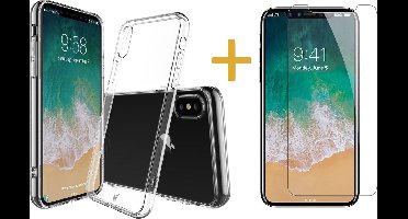 Transparant Siliconen Hoesje geschikt voor Apple iPhone Xs / X + Screenprotector Tempered Glass - Case van iCall