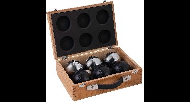 Jeu De Boule  6 ballen (Zwart en Zilver) in luxe kist | koffer |  Jeu de Boules | luxe jeu de boule set