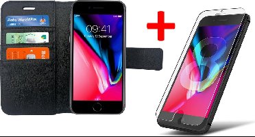 Hoesje geschikt voor Apple iPhone 8 Book Case Portemonnee + Screenprotector - Cover voor 3 Pasjes Zwart