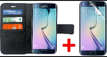 Hoesje geschikt voor Samsung Galaxy S6 Edge Book Case Portemonnee + Screenprotector Folie - Cover voor 3 Pasjes Zwart
