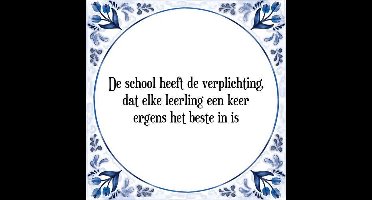 Tegeltje met Spreuk (Tegeltjeswijsheid): De school heeft de verplichting, dat elke leerling een keer ergens het beste in is + Kado verpakking & Plakhanger