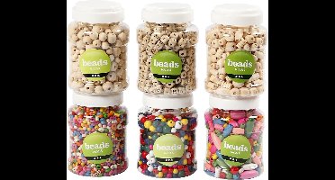 Creotime Houten kralen, d: 5-25 mm, 1,2 kg, 6x400 ml