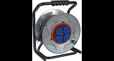 Perel Professionele kabelhaspel, gebruik binnen- en buitenshuis, spatwaterdicht (IP44), 4 stopcontacten met randaarde, anti-twist-systeem, thermische beveiliging, kabellengte 40 m, 3G2.5, grijs/zwart