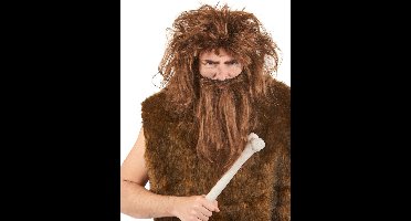 Vegaoo - Kastanjebruine holbewonerspruik en -baard voor mannen - Bruin - One Size