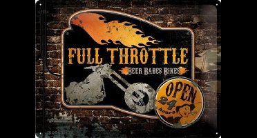 Full Throttle Open 24 Hours Metalen wandbord in reliëf 30 x 40 cm