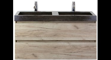 Maxx XL Badmeubelset 120 cm - Craft Oak - Wastafel Lucca Dubbel 2 Kraangaten