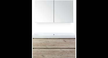 Maxx XL Badmeubelset 120 cm - Craft Oak - Wastafel Just Enkel Zonder Kraangat met Spiegelkast