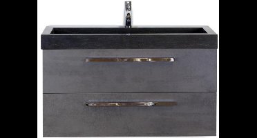 Seville Badmeubelset 100 cm - Beton Antraciet - Wastafel Hardsteen Wit Lucca