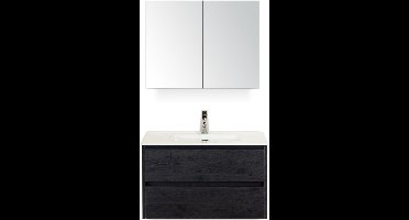 Dante Badmeubelset 80 cm - Black Oak - Keramische Wastafel Wit Cover met Spiegelkast