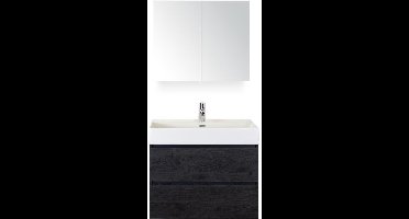 Maxx XL Badmeubelset 80 cm - Black Oak - Wastafel Kube 1 Kraangat met Spiegelkast