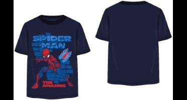 Marvel Spiderman Shirt - Katoen - Korte Mouw - Navy - Maat 110/116