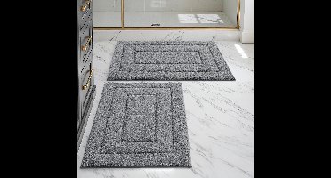 Badmat - Set van 2 - 40 x 60 cm - Antislip - Zacht - Waterabsorberende - Machinewasbaar - Hoogpolig - Kleur : Grijs