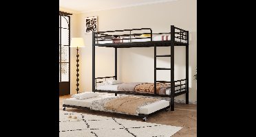 Stapelbed IJzeren - Zwart - 90x200cm & 90x190cm Uitschuifbed - 120kg Laadvermogen - Vier Zijhekken Veiligheid - Ruimtebesparend - Eenvoudig te monteren - Geschikt voor Kinderen en tieners