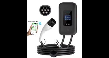 Laadpaal 22 kW met app | 5 meter vaste kabel Type 2 | 3 RFID pasjes | Mobiele app / Wifi | IP65 waterdicht | Type B beveiliging | 2 jaar garantie | Slimme Wallbox 22 kW 3 fase 32A