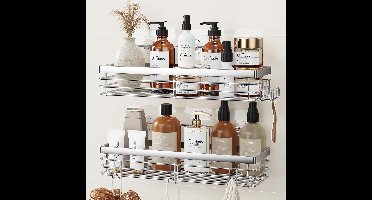 Doucheplank - 2 stuks - 5 haken - Roestvrij staal - Gepolijst - Wandmontage - 31D x 5,6B x 11H centimeter - Kleur : zilver