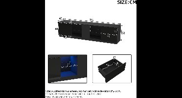 160 x 40 x 52 cm TV-Ständer, Hochglanz-Kommode, Sideboards mit LED-Beleuchtung, Lowboards passend für 65" Fernseher, geeignet für Wohnzimmer und Schlafzimmer,Schwarz