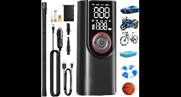 Elektrische Fietspomp - Luchtcompressor - Bandenpomp - inclusief Opzetstukken - Zwart