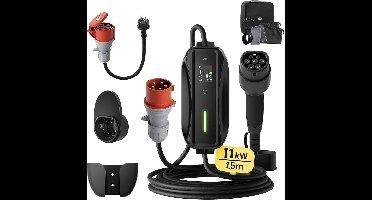 dé EV Charger CEE 11kW [3-phase|15m| 6-16A] EV Charger Type 2, Mobile Charging Station/Wallbox Charging Cable Type 2 with Digital LCD Control for ID.3/4/5, Model Y/3, e-up, e-tron, Zoe and other EV