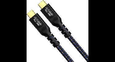 MOJOGEAR USB-C naar USB-C kabel 240W — 40Gbps USB 4.0 — 150 cm — Geschikt voor snelle data-overdracht — Extra sterk gevlochten Nylon — Zwart/Blauw