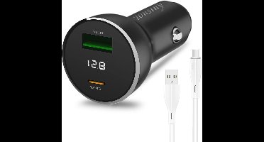 Auto oplader met 2 poorten en kabel 1,5m - Snellader 65W met USB-A en USB-C voor smartphones en tablets