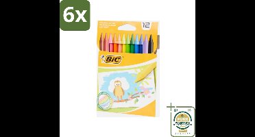 BIC - Waskrijt - Diverse Kleuren - 12 Krijtjes - Voordeelverpakking - 6 stuks - Tekenkrijt - Creatief materiaal