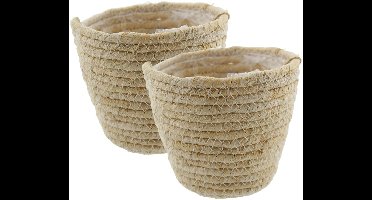Van der Leeden Plantenmand - 2x - rotan - maisblad - D18 x H15 cm - ronde plantenpot - bloemen mand - handgevlochten