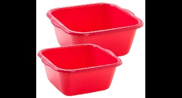 Plasticforte afwasteilen set - afwasbak - kunststof - 15 en 20 liter - Rood - huishoud emmers