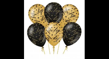 Classy Party Balloons Pensioen 6x stuks - zwart/goud - 30 cm