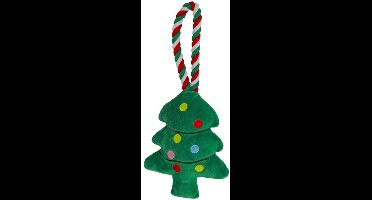 De Boon Pluche kerstboom hondenspeeltje groen rood met stevig floss touw 35 cm