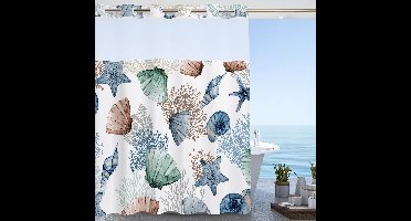 Boraboi® Waterdicht douchegordijn met mesh en verzwaarde zoom voor badkamer,Blauwe Zee,181*188 cm