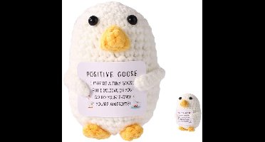 KARZO - Positieve Gans, Creatieve Emotionele Pluche Positieve Steun Wol Gehaakte Gans Gebreid Speelgoed Aanmoedigingscadeau voor Familie Vrienden Kerst Verjaardag Feestdecoratie (Wit)