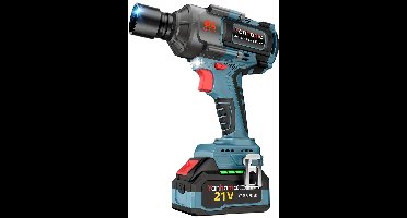 Slagmoersleutel – Slagschroevendraaier – Accu Slagmoersleutel – Elektrische Slagmoersleutel – Draadloze Slagmoersleutel – Maximaal 1400 Nm Koppel – Inclusief Dubbele 4000mAh Batterij & LED-Verlichting