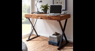 Sheesham Design Bureau 120x55x78 cm – Massief Houten Laptop- en Computertafel met Lades en Metaal Frame voor Thuiskantoor - Novihome