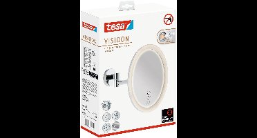 tesa VISIOON LED Make-upspiegel - Draadloze Badkamerspiegel met Dimbare Verlichting - Touchbediening, Ingebouwde Oplaadbare Batterij, 5x Vergroting, Zwenkarm - Montage zonder Boren - 18 cm - Zwart