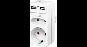 LogiLink PA0276 Contactdoos Met USB-laaduitgang, Aanraakbeveiliging, Overspanningsbeveiliging IP20 Wit