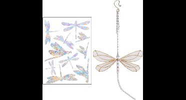 KARZO - Kristallen libelle hanger met kleurrijke raamstickers voor creatieve raamdecoratie en sfeervolle huisinrichting, 1 stuk inclusief set stickers