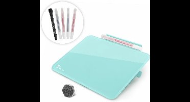 Teal Blue Mini Desktop Puur Glas Whiteboard, Kleine Helling Glad Bureau Whiteboard Glas, Bureau White Board, Desktop White Board Droog Erase, Stenografie Artefact voor Kantoor Thuis Schooling Decor,