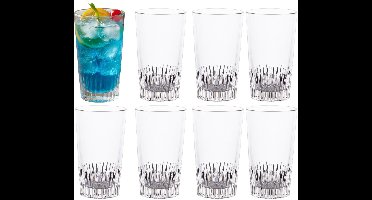 Excellent Houseware Excellent Houseware Drinkglazen - 8x stuks - glas - 410ml - longdrink - met streep - cocktailglazen - waterglazen - sapglazen