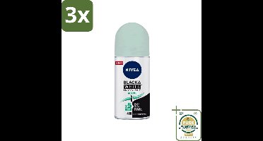 3 x Nivea - Deodorant - Roller - Black & White Invisible - Active - 50 ml - Grootverpakking - Nivea Men Deodorant Roller - Anti-transpirant - 48 Uur Bescherming - Witte Strepen Voorkomen - Gele Vlekken Voorkomen