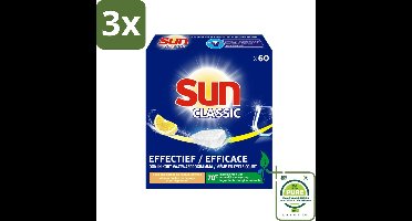 3 x Sun Classic - Vaatwastabletten - Voordeelverpakking - Citroen - 60 Tabletten - Grootverpakking - Vaatwastabletten - Citroen - Vaatwasser - Schoonmaakmiddelen - Fosfaatvrij